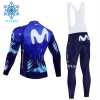 Set Fietsshirt Lange Mouw + Lange Koersbroek 2024 Movistar Team Winter Thermal Fleece Blauw